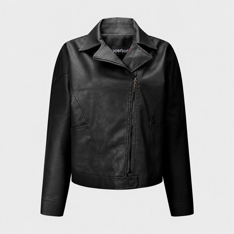 Cross-border European and American vintage women's PU leather jacket with turn-down collar, diagonal zipper, new export simple women's jacket