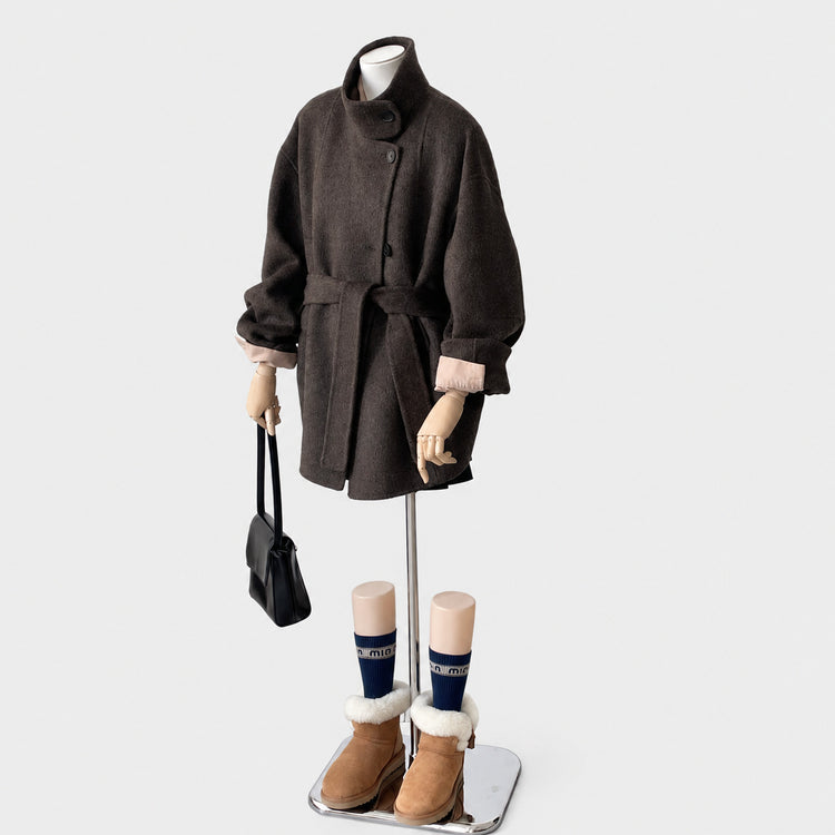 Brown tweed coat women's autumn and winter 2024 new woolen coat feeling small short Korean temperament