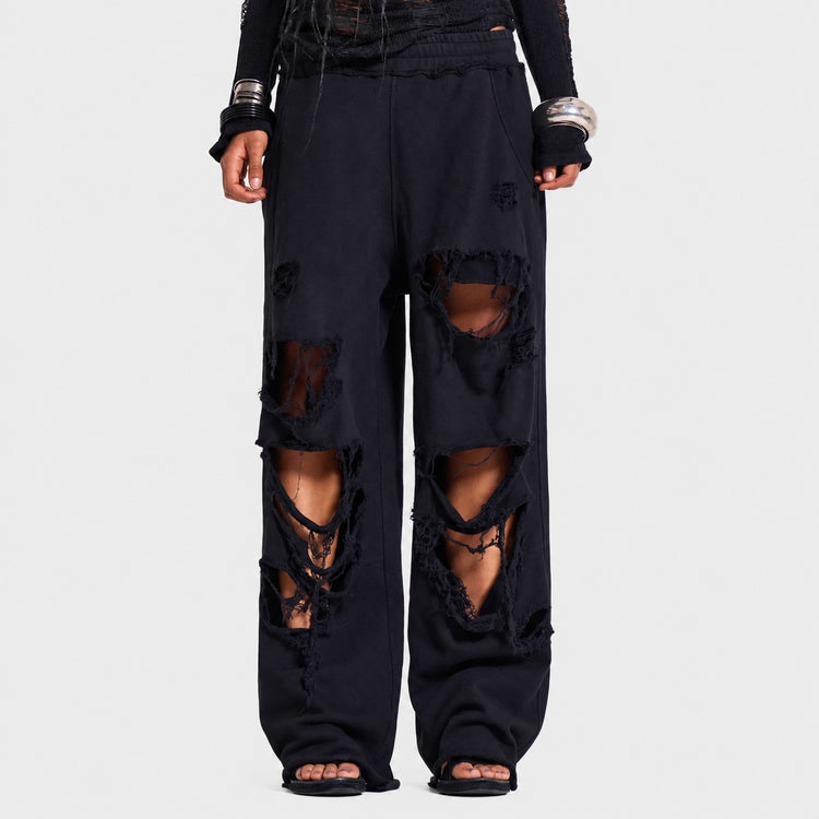 European and American cross-border personalized street casual pants, high street hip-hop ripped design wide-leg pants, loose sweatpants wholesale