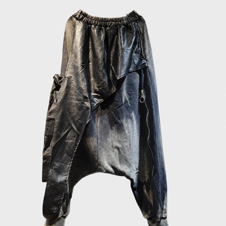 Street trendy design old sweatshirt cotton patchwork small foot crotch pants women's spring and autumn personality foreign style flesh covering trousers