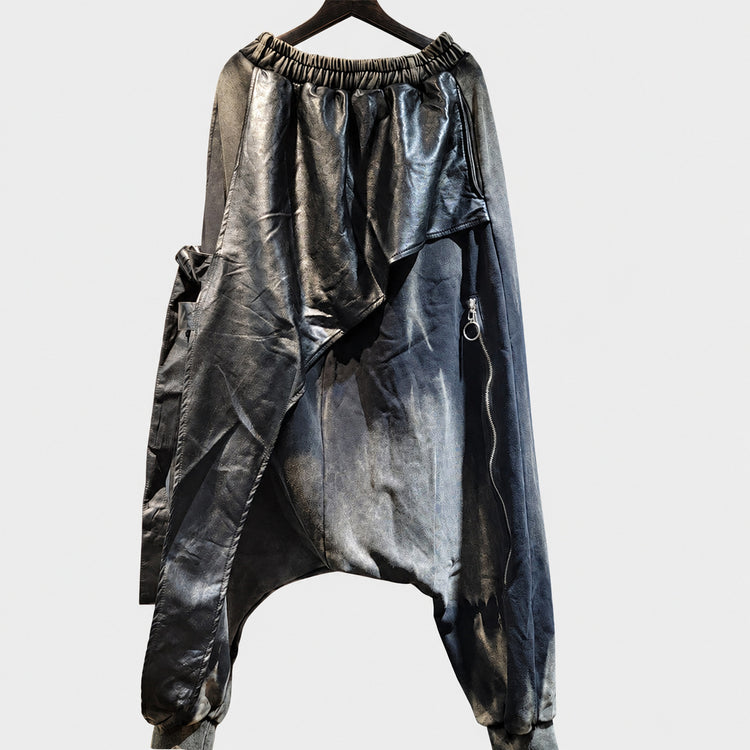 Street trendy design old sweatshirt cotton patchwork small foot crotch pants women's spring and autumn personality foreign style flesh covering trousers