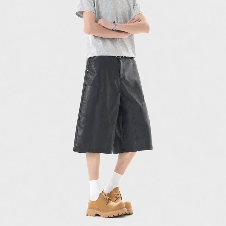 Loose retro Japanese workwear style 2026 trendy men's pants, black three-quarter wide-leg pants, men's versatile casual pants