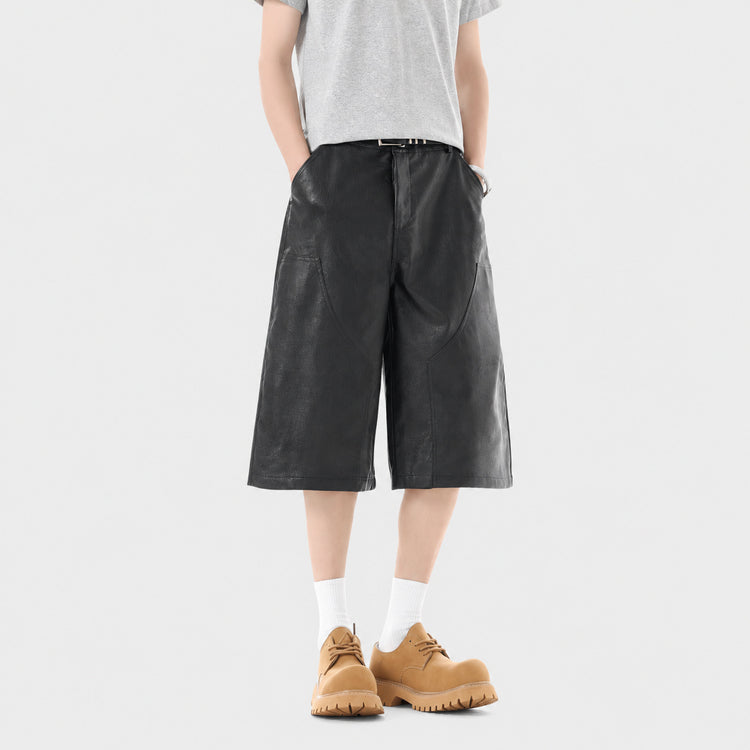 Loose retro Japanese workwear style 2026 trendy men's pants, black three-quarter wide-leg pants, men's versatile casual pants