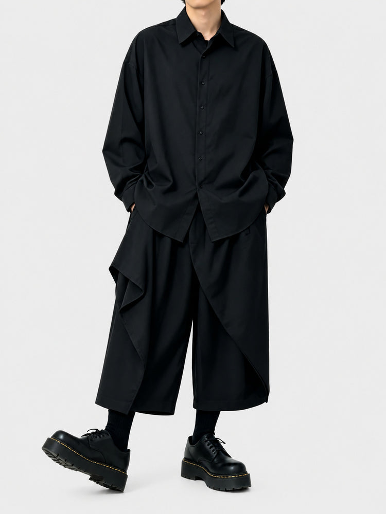 11526 Japanese Style Dark Irregular Wide-Leg Pants Unisex Loose High-Waist Design Casual Nine-Point Pants