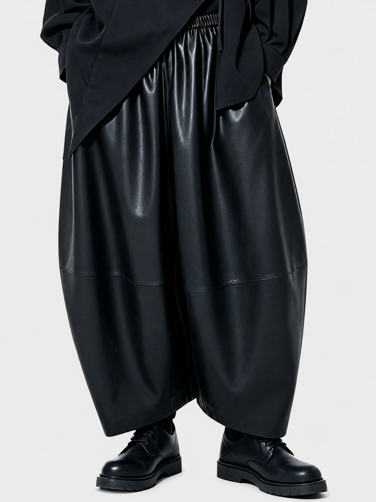 A164 Japanese Style Dark Yoshi Style Design Men's Loose Wide-Leg Leather High-Waist Protein PU Soft Casual Pants