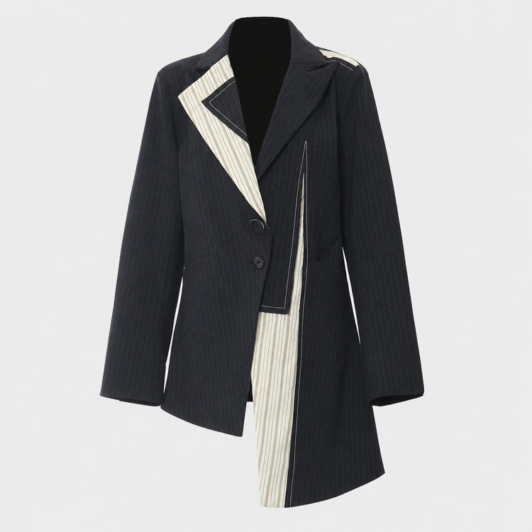 26 New Heavy Construction Patchwork Colorblock Irregular Cut Suit Jacket Top Female 1751