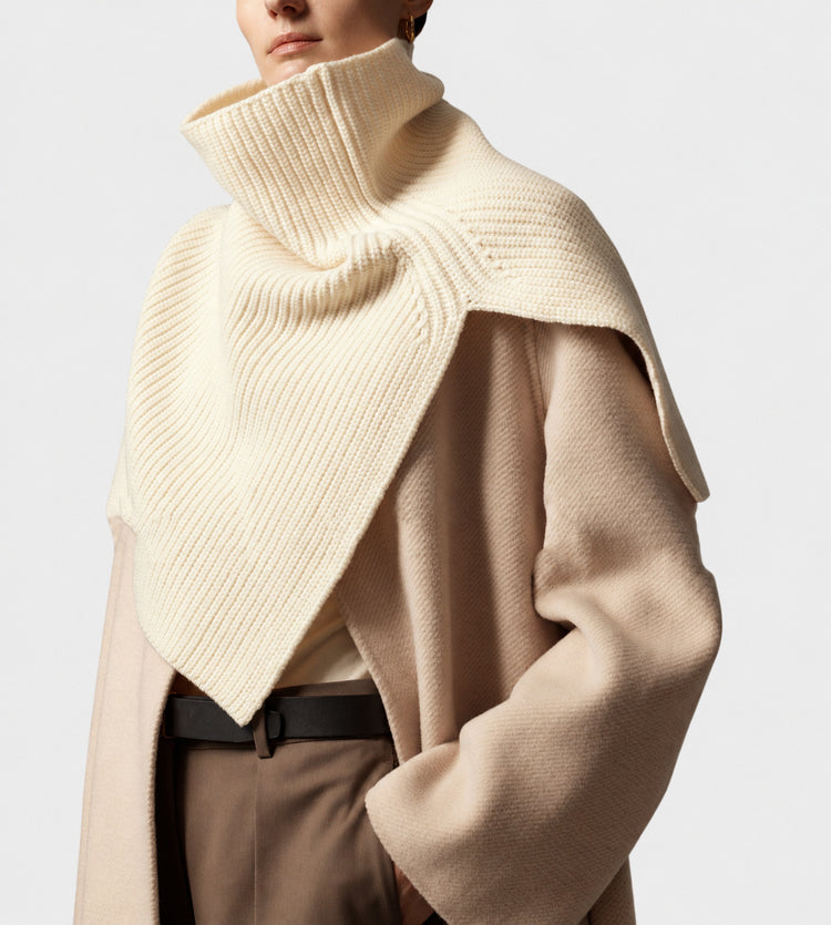 Styling artifacts: ultra-fine merino wool, high neck slit, multi-wear, knitted shawl, large scarf