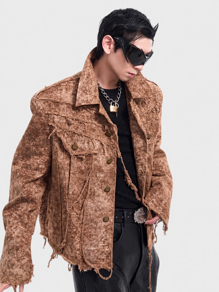Hong Kong-style bf loose high street original niche desert wasteland style frayed denim jacket men's spring/autumn jacket
