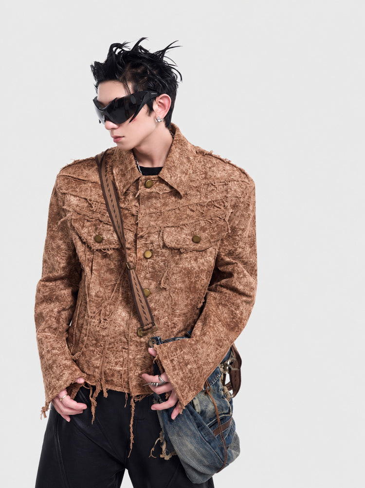 Hong Kong-style bf loose high street original niche desert wasteland style frayed denim jacket men's spring/autumn jacket