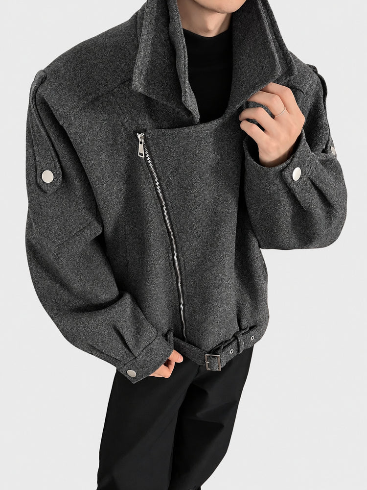 Gray woolen jacket men's winter cleanfit deconstructs high-end niche woolen coat waist cropped jacket