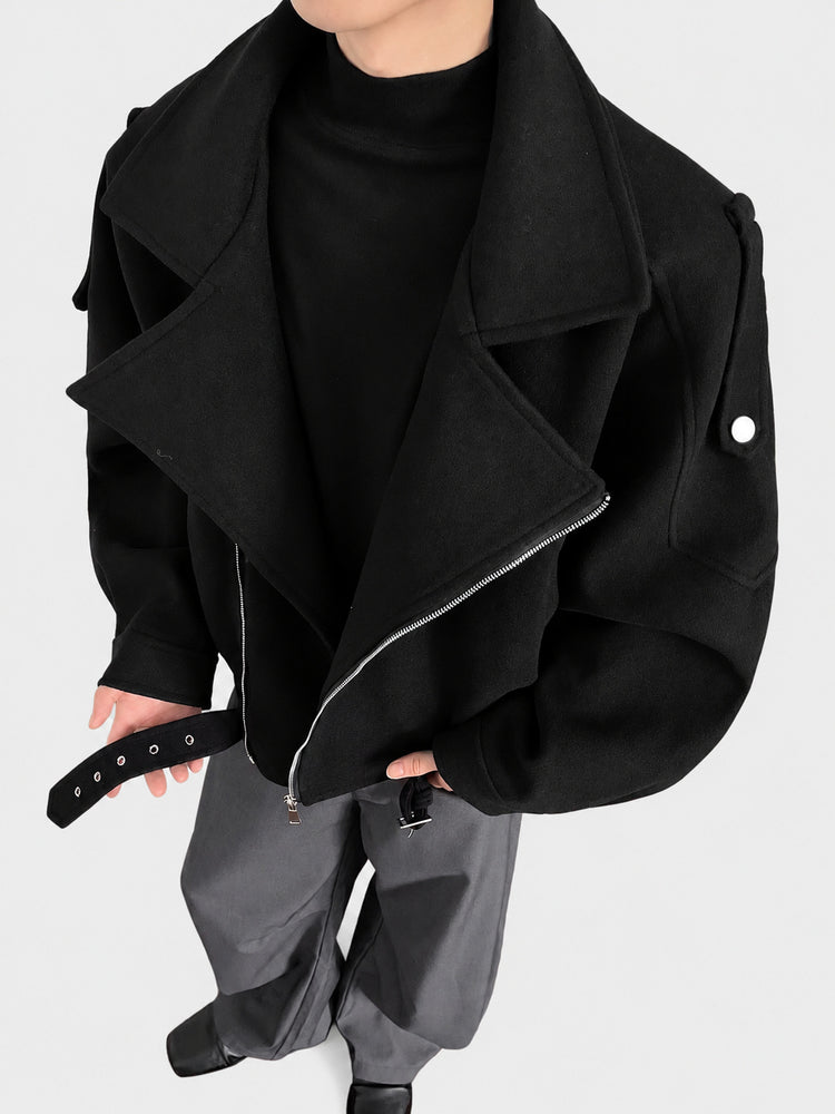 Gray woolen jacket men's winter cleanfit deconstructs high-end niche woolen coat waist cropped jacket