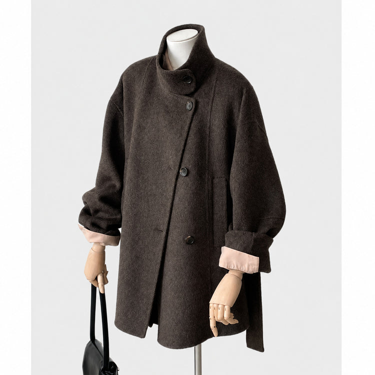 Brown tweed coat women's autumn and winter 2024 new woolen coat feeling small short Korean temperament