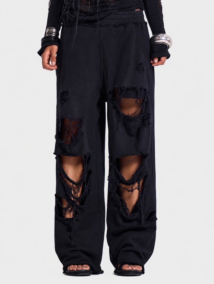 European and American cross-border personalized street casual pants, high street hip-hop ripped design wide-leg pants, loose sweatpants wholesale