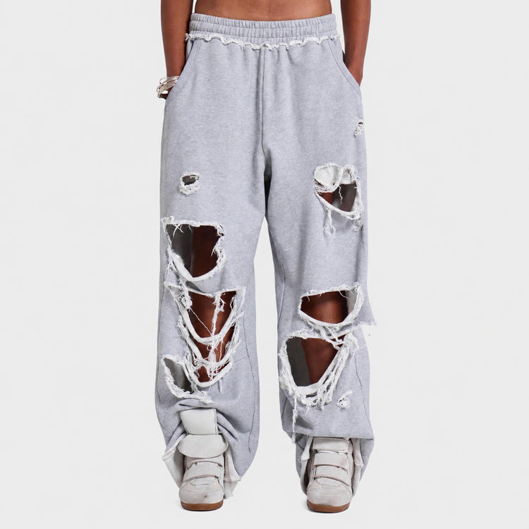 European and American cross-border personalized street casual pants, high street hip-hop ripped design wide-leg pants, loose sweatpants wholesale