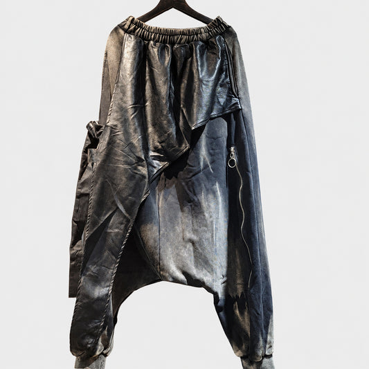 Street trendy design old sweatshirt cotton patchwork small foot crotch pants women's spring and autumn personality foreign style flesh covering trousers