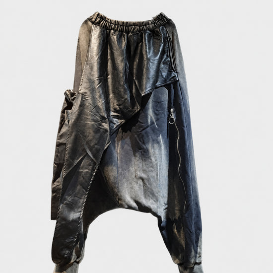 Street trendy design old sweatshirt cotton patchwork small foot crotch pants women's spring and autumn personality foreign style flesh covering trousers