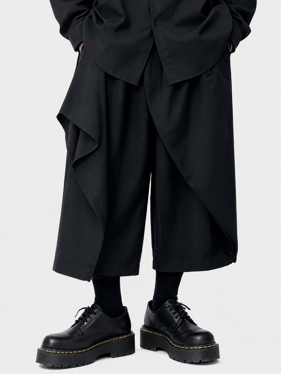 11526 Japanese Style Dark Irregular Wide-Leg Pants Unisex Loose High-Waist Design Casual Nine-Point Pants