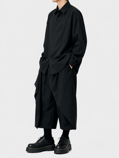 11526 Japanese Style Dark Irregular Wide-Leg Pants Unisex Loose High-Waist Design Casual Nine-Point Pants
