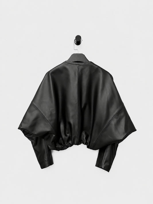 Haining genuine leather jacket for women, 2026 autumn/winter sheepskin jacket, bat-sleeve short crew neck jacket, short lambskin