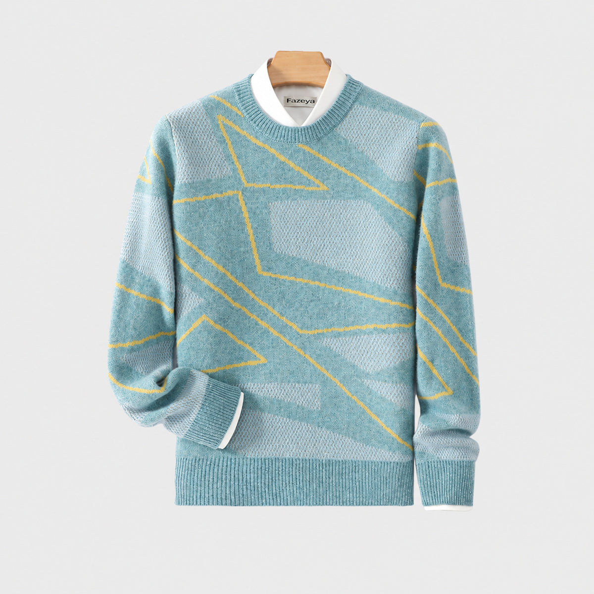 Men's pure wool sweater, teenage irregular pattern knit base shirt, winter plus-size cashmere sweater, crew neck sweater