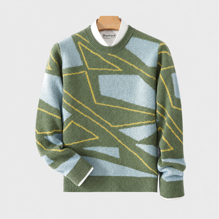 Men's pure wool sweater, teenage irregular pattern knit base shirt, winter plus-size cashmere sweater, crew neck sweater