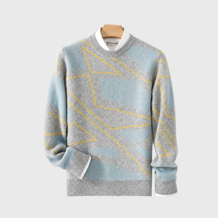 Men's pure wool sweater, teenage irregular pattern knit base shirt, winter plus-size cashmere sweater, crew neck sweater