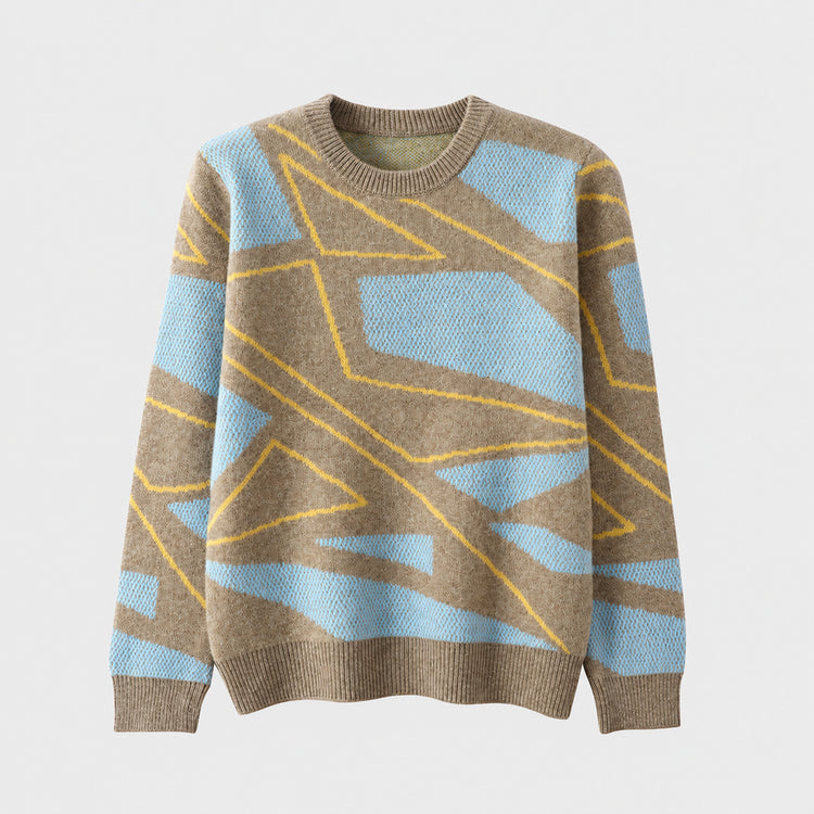 Men's pure wool sweater, teenage irregular pattern knit base shirt, winter plus-size cashmere sweater, crew neck sweater