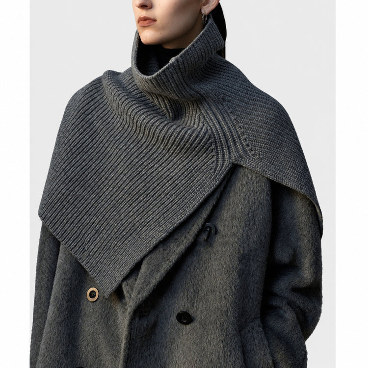 Styling artifacts: ultra-fine merino wool, high neck slit, multi-wear, knitted shawl, large scarf